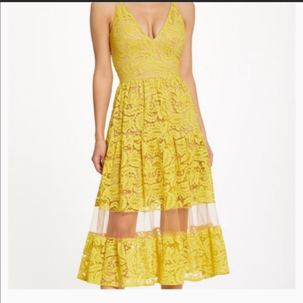Dress the population yellow lace dress